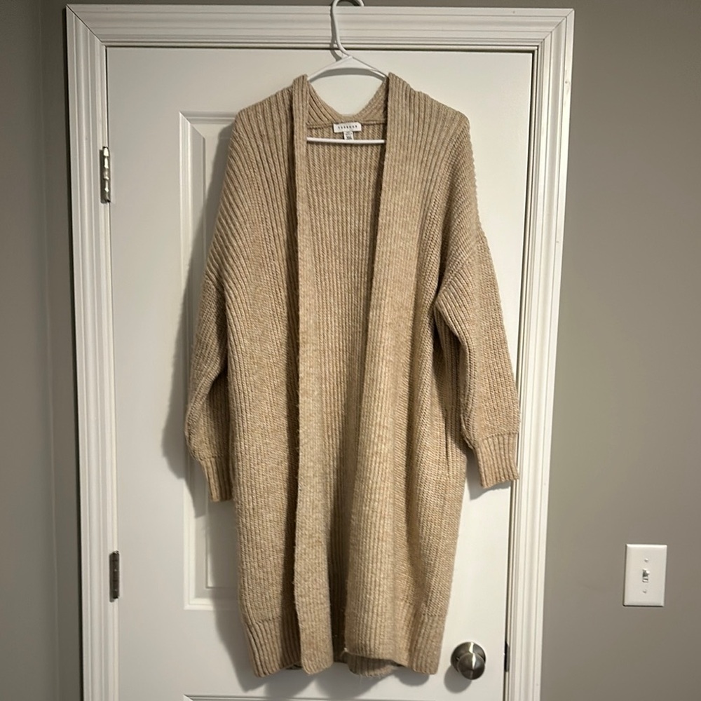 Top Shop Tan Open-Front Sweater